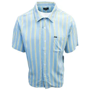 OBEY Men's Turquoise & Green Vertical Striped S/S Woven S11