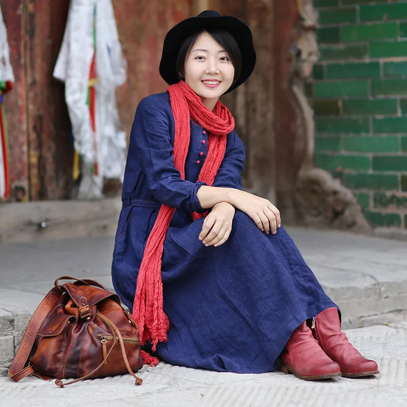 Pleated Waist Dresses Linen Spring Summer Women Dresses DressesWC961842